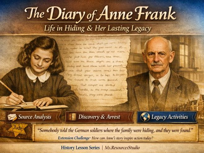 Outstanding Anne Frank  Lesson – Life in Hiding & Legacy Lesson Pack  (WWII History, KS2 & KS3)