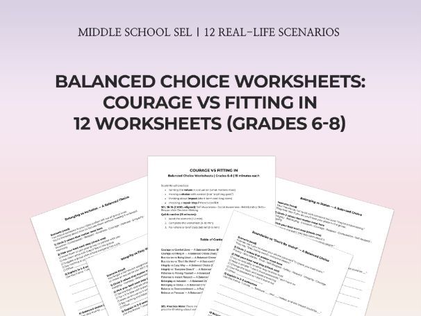 Middle School SEL Worksheets: Courage vs Fitting In No-Prep 15-Min Activities