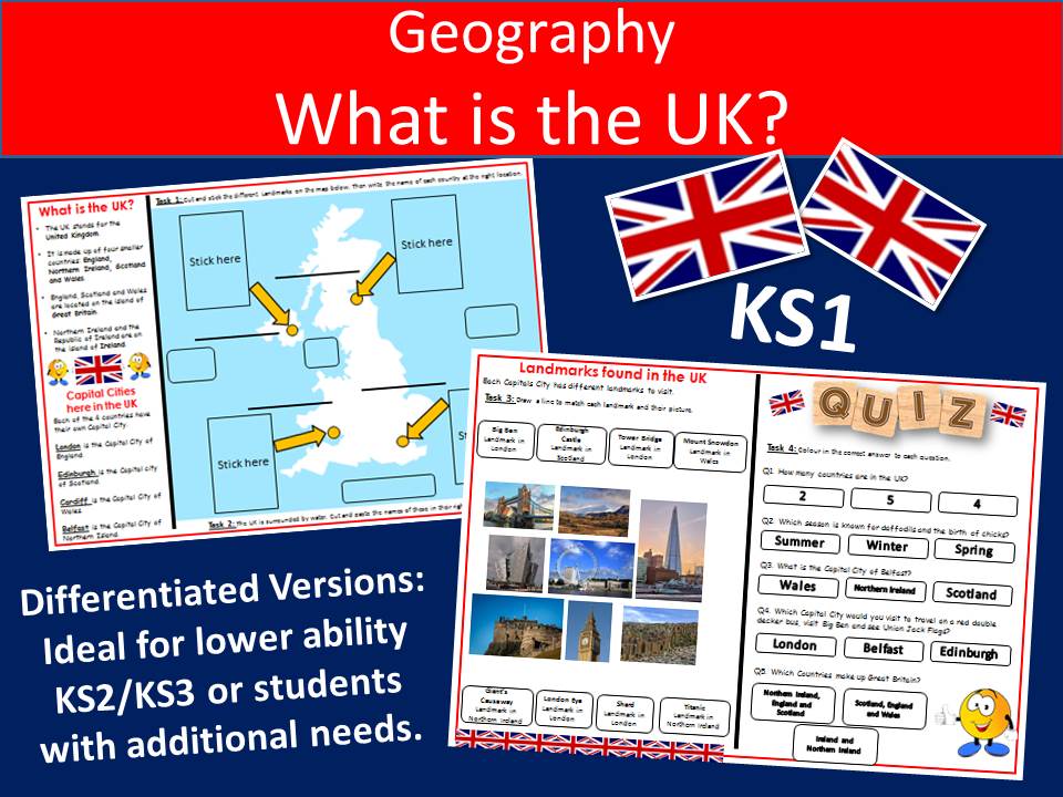 KS1 Geography Cover Work / Work Sheet What is the UK? Teaching