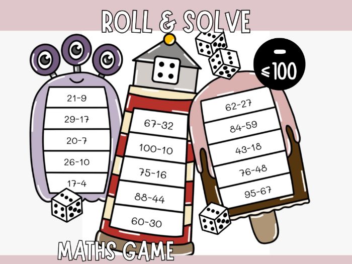 Roll & Solve (10 Maths Games) - Subtraction Within 100