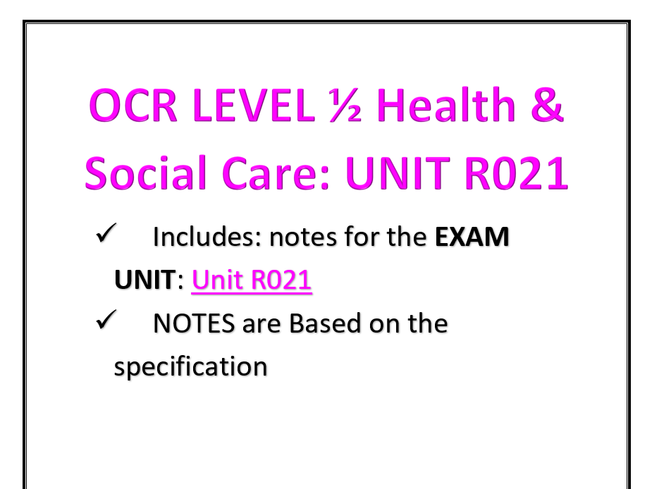 UNIT R021 BOOKLET OCR 1/2 HEALTH & SOCIAL CARE