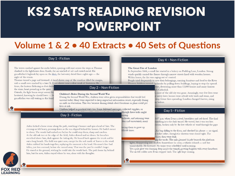 Year 6 KS2 SATs Reading Revision Bundle | 40 Daily Extracts + Questions + Answers (PowerPoint)