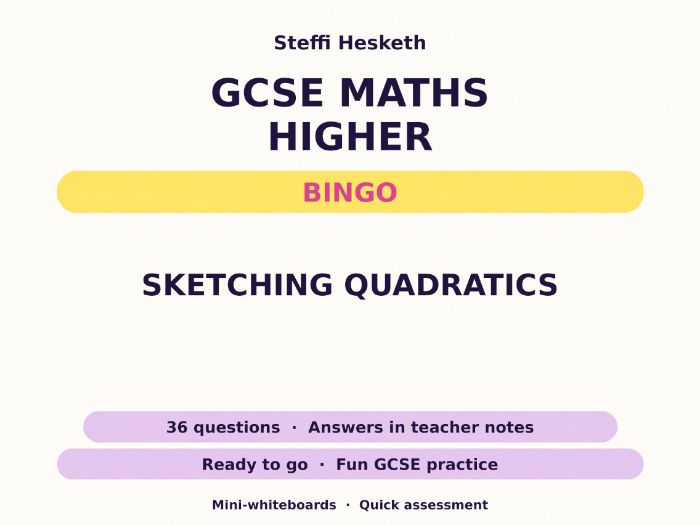 Sketching Quadratics GCSE Maths Higher Bingo