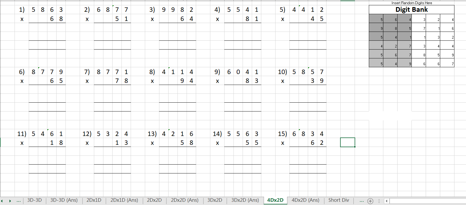 Maths Worksheet Generator (Excel) | Teaching Resources