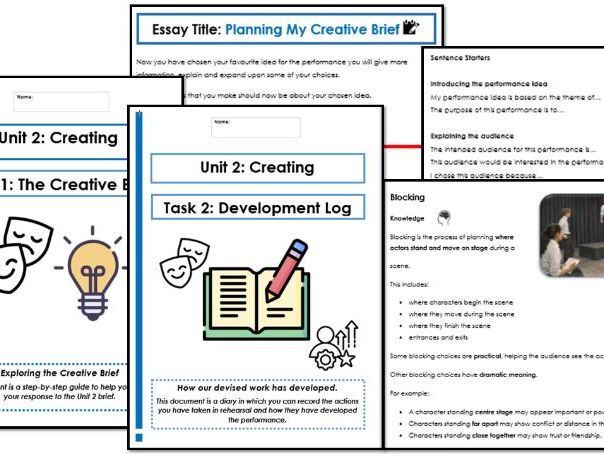 Eduqas Unit 2 Creating Drama Pathway – Devising Workbooks, Development Log & Evaluation Bundle