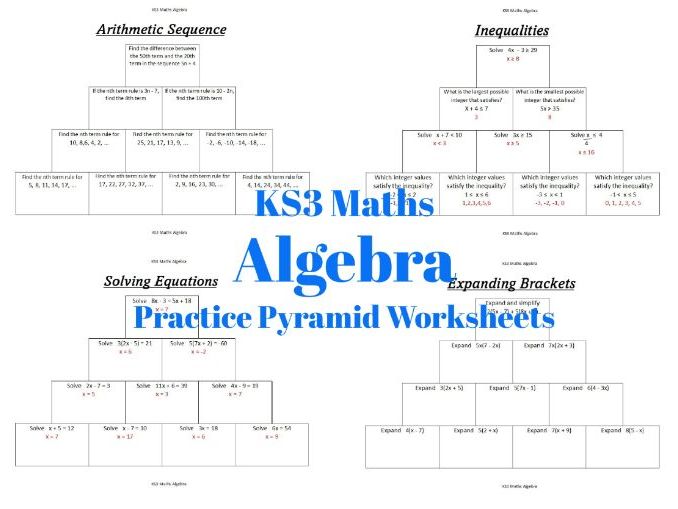 KS3 Maths Algebra Practice Pyramid Worksheets Teaching Resources