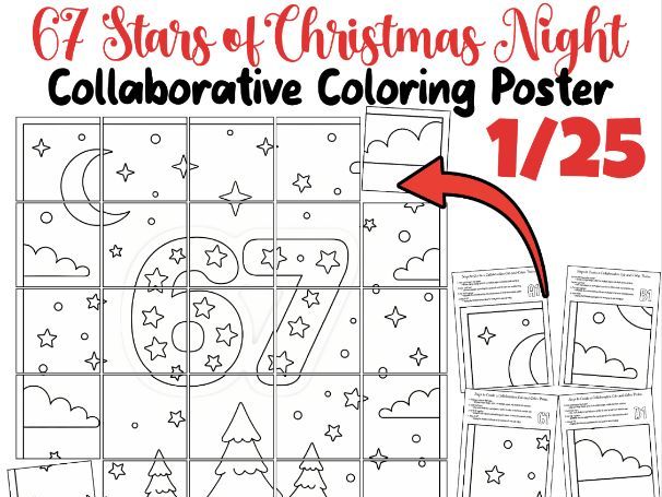 67 Stars of Christmas Night Collaborative Poster | Winter Holiday Coloring Art
