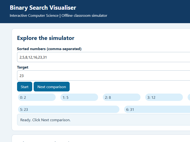 # OCR A Level Computer Science H446 – Binary Search Algorithm Interactive Visualiser + Worksheet
