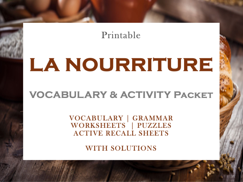 FRENCH FOOD & DRINK | LA NOURRITURE ET LES BOISSONS | WORKSHEET & ACTIVITY PACKET