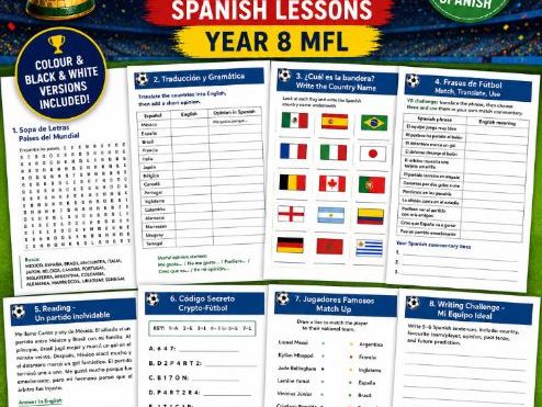 Spanish World Cup 2026 Worksheets | KS3 Y8 | Colour & BW