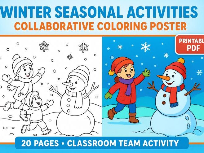 Winter Snowman Collaborative Coloring Poster