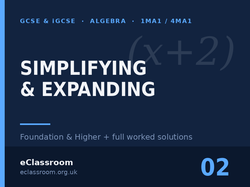 GCSE & iGCSE Simplifying & Expanding worksheet