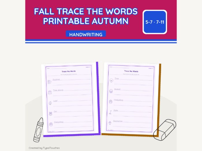 Fall Trace the Words Printable Autumn | 8 pp