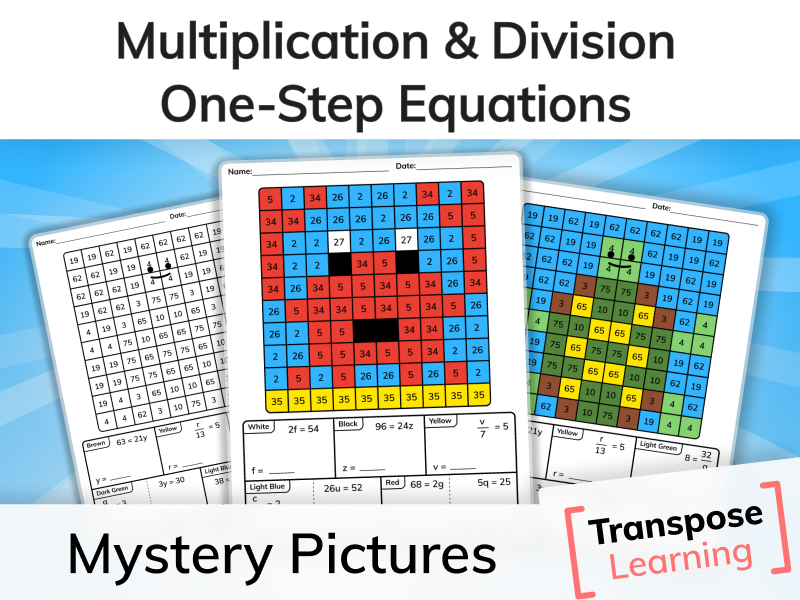 one step equations with multiplication and division ocean mystery pictures teaching resources