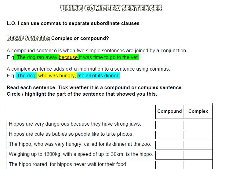 Super SPAG - English - Using Complex Sentences - Activity Worksheets