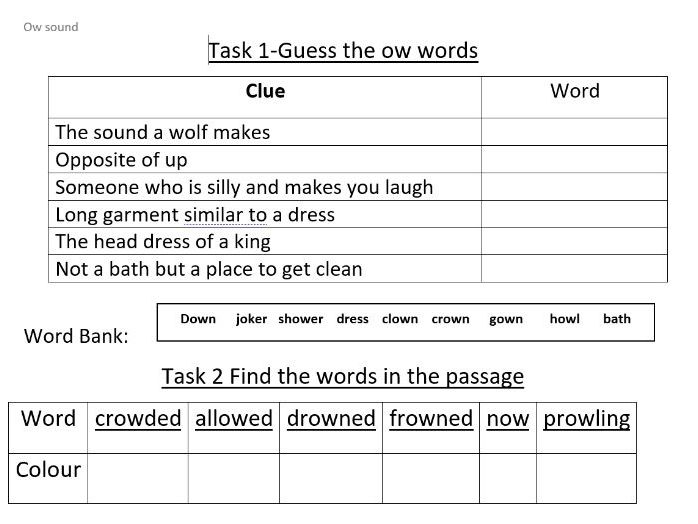 ow sound- Spelling Acitivity