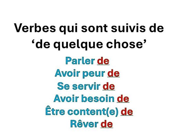 IGCSE French: Verbs followed by 'de quelque chose'