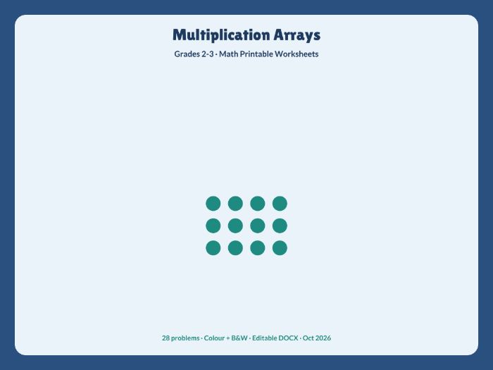 Multiplication arrays worksheets Grades 2-3 maths printable