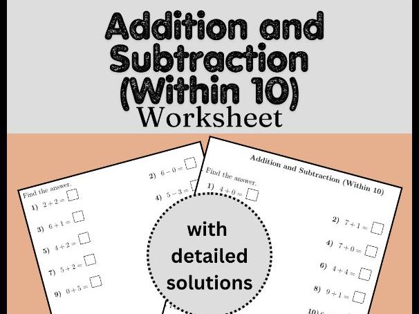 Addition and Subtraction (Within 10) Worksheet (with answers)