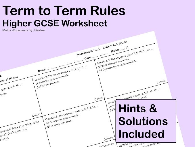 GCSE Maths Worksheet: Term to Term Rules - Higher Tier