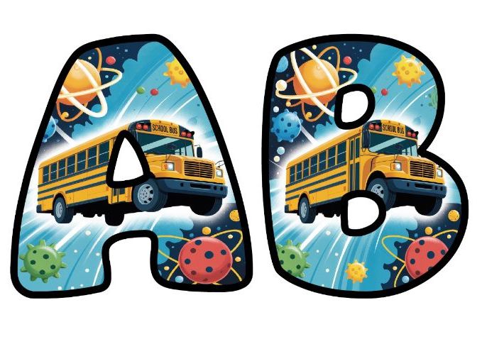 Space Science Bus Lettering Set for Classroom Display | Upper & Lowercase, 0-9 and Signs