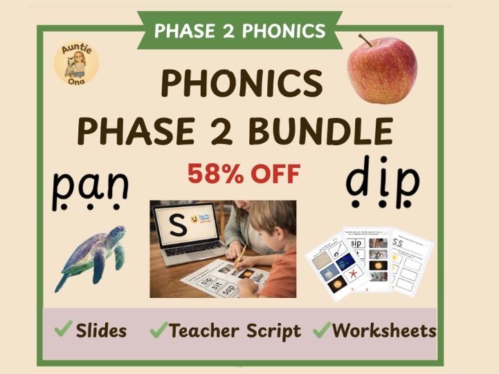 58% OFF! Complete Phonics Phases 2 Single Sounds Worksheets & Slides
