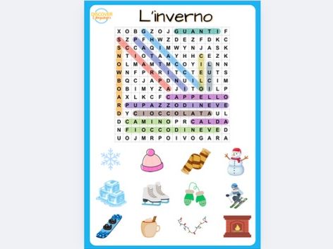 Italian Winter Season L’inverno Vocabulary Poster Worksheets Wordsearch Activity