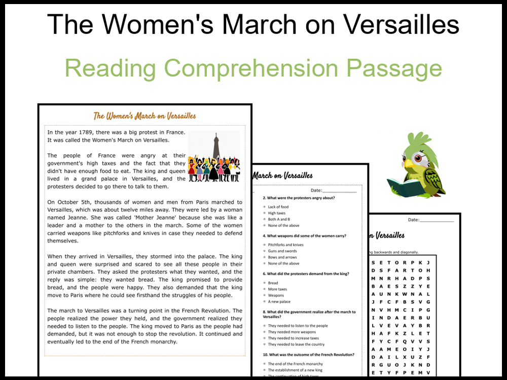 The Women's March on Versailles Reading Comprehension and Word Search