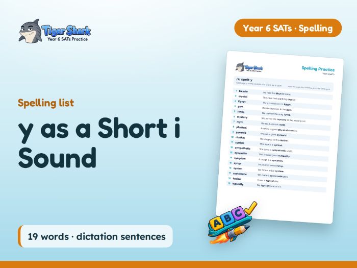 y as a Short i Sound: Year 6 Spelling List