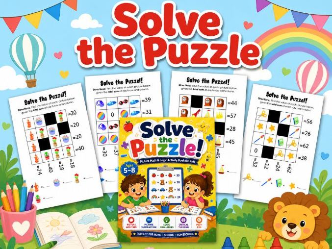 Picture Sum Logic Puzzles | Find the Missing Values Worksheets.