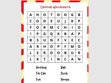 Carnival/Funfair Themed Wordsearches