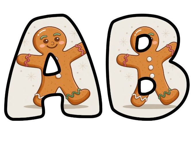 Gingerbread Man Alphabet Letters | Classroom Display, A-Z 0-9 and Signs