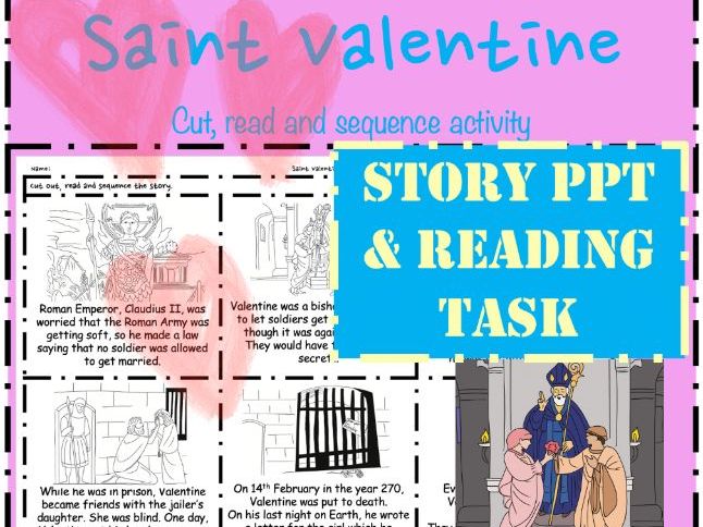 Saint Valentine Story PPT and Reading Task: Read & Sequence cut and paste