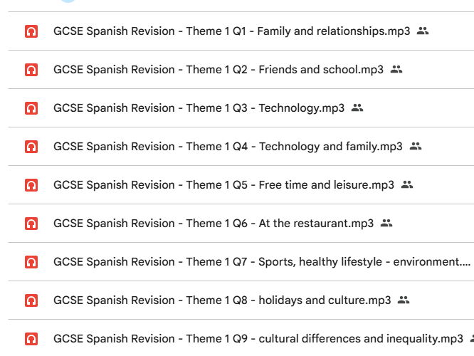 AUDIO FILES - REVISION AQA GCSE Spanish - Theme 1- Reading and Listening