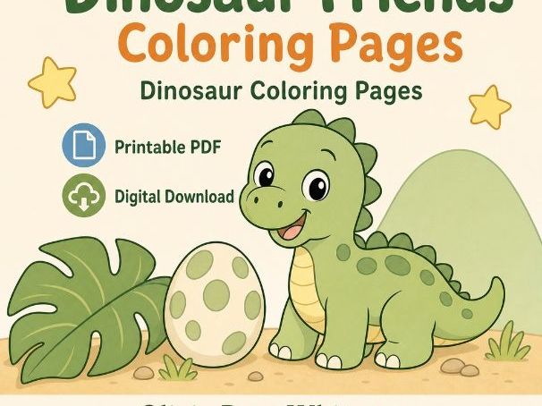 Dinosaur Friends Coloring Pages | Dinosaur Coloring Pages | Printable PDF | Digital Download
