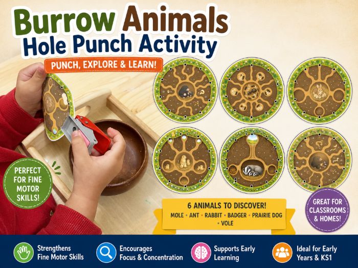 Burrow Animals Hole Punch Activity | Mole, Ant, Rabbit, Badger & Prairie Dog