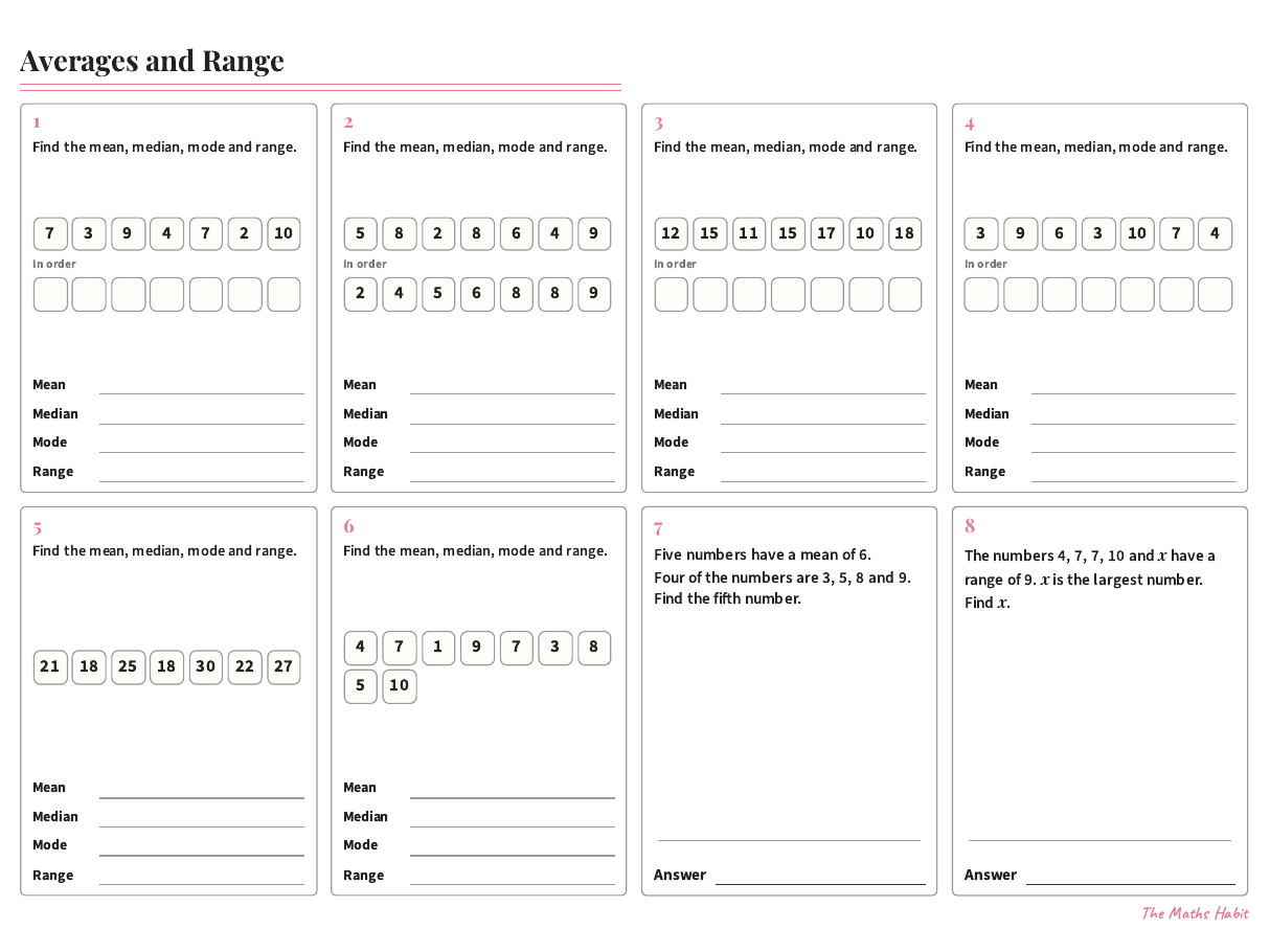 Mean Median Mode and Range Worksheet GCSE