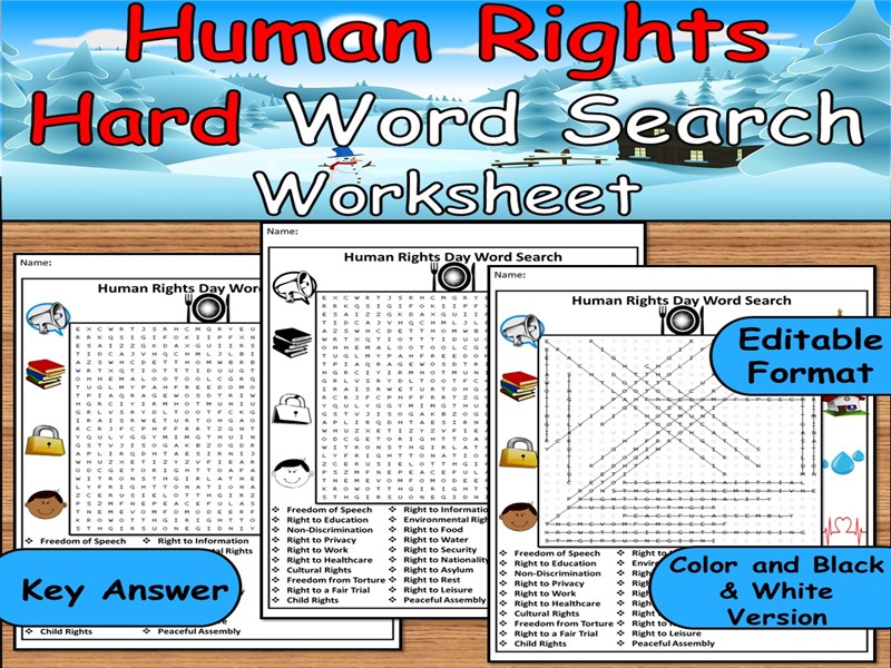 Human Rights Hard Word Search Puzzle | KS2-KS3 Citizenship Activity | 24 Rights & Freedom