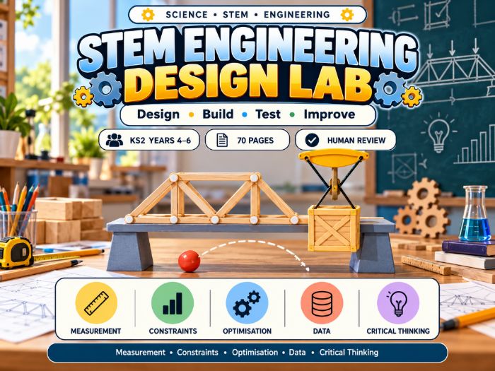 KS2 STEM Engineering Design Lab Design Challenges & Testing 70 Pages