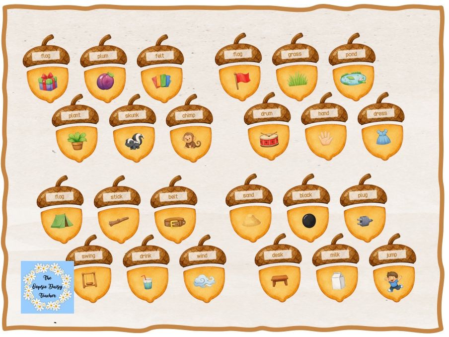 Autumn Acorn Phonics Matching (Four and Five sound/CVCC and CCVCC Word Pra)ctice