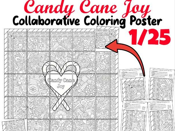 Candy Cane Joy Collaborative Coloring Poster | Festive Holiday Classroom Art