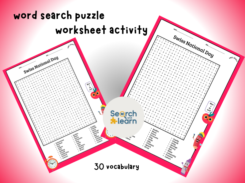 Swiss National Day  Word Search Puzzle Worksheet Activity