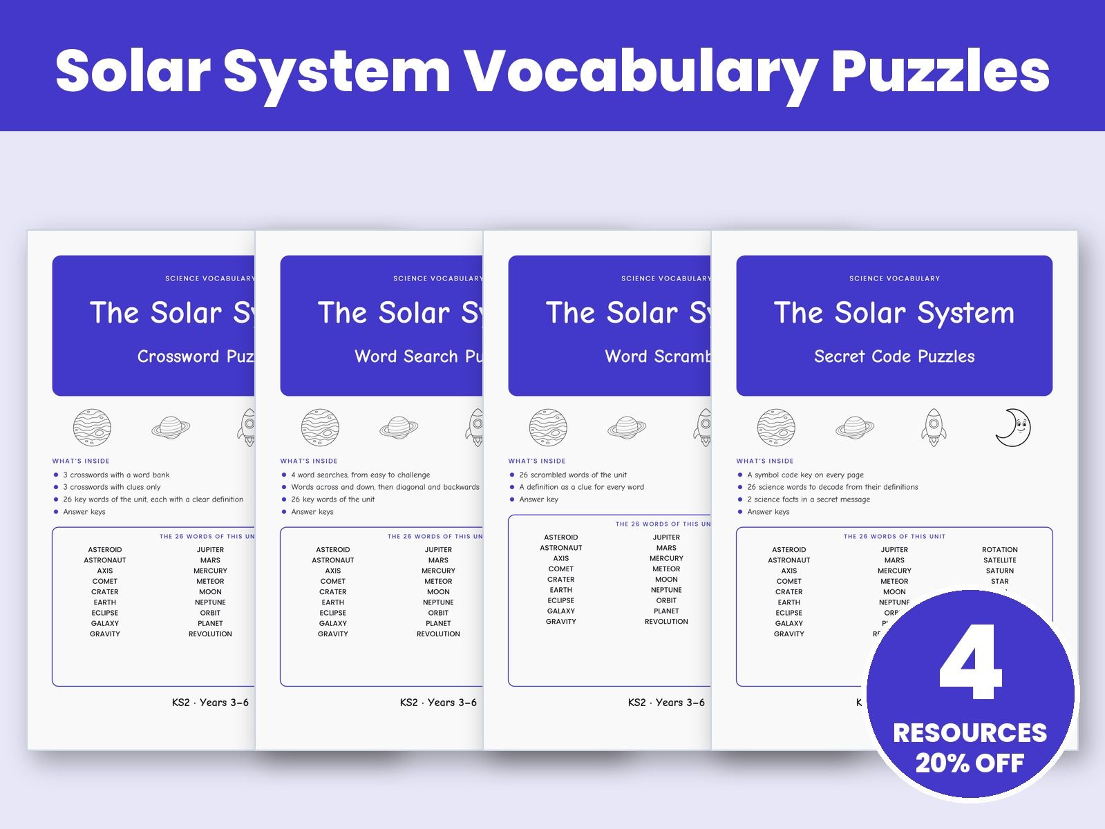 Solar System Vocabulary Puzzles Bundle