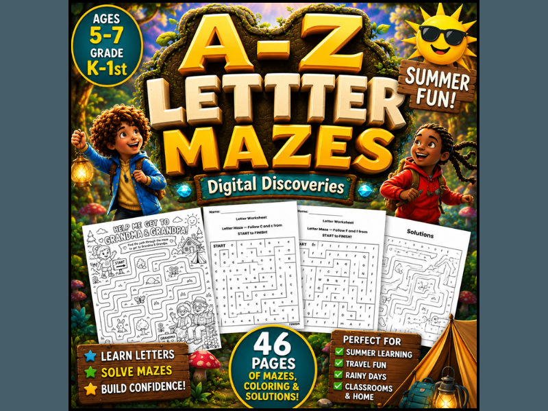 A-Z Letter Mazes Workbook for Kindergarten & 1st Grade Early Literacy Centers, Alphabet Recognition