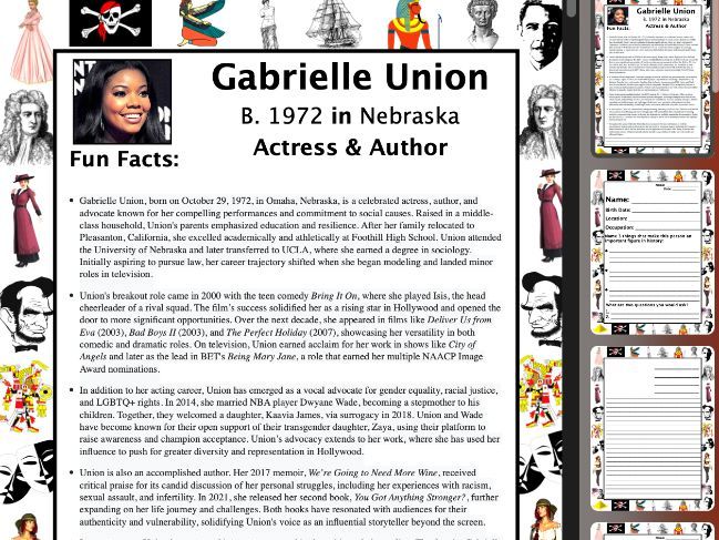 Gabrielle Union PACKET & ACTIVITIES, Important Historical Figures Series
