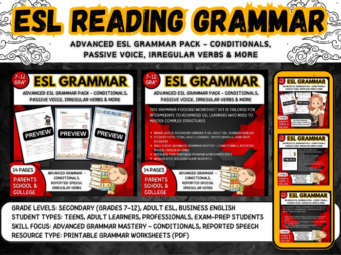 Advanced ESL Grammar Pack back to school