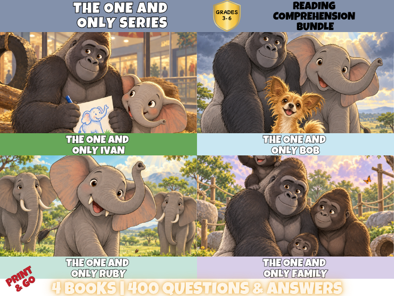 The One and Only Ivan 4 Book Reading Comprehension Bundle | 400 Questions KS2 Years 4-7