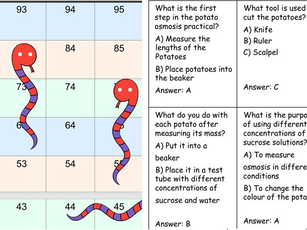 B1 Osmosis Revision Snakes and Ladders Game with Revision Cards