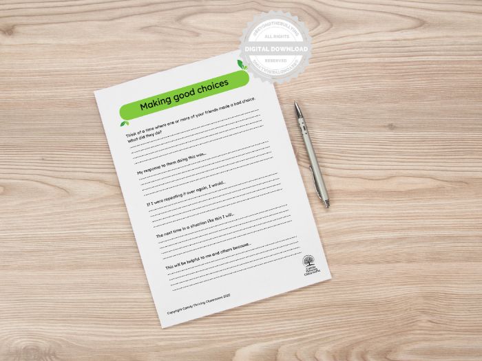 Reflective Behaviour Worksheet (KS3/KS4) - Making Good Choices