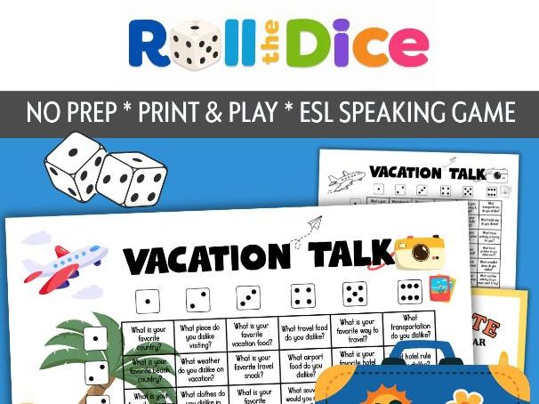 Summer Vacation Talk Roll & Speak |NO PREP PRINT & PLAY